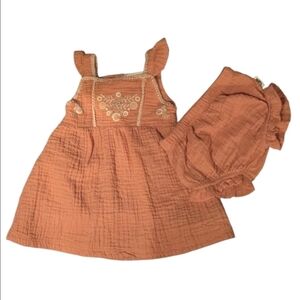 Rabbit + Bear Peach Baby Sleeveless Dress with Bloomers - size 3-6mos